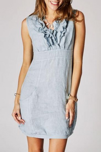 Linen V-Neck Ruffle Dress