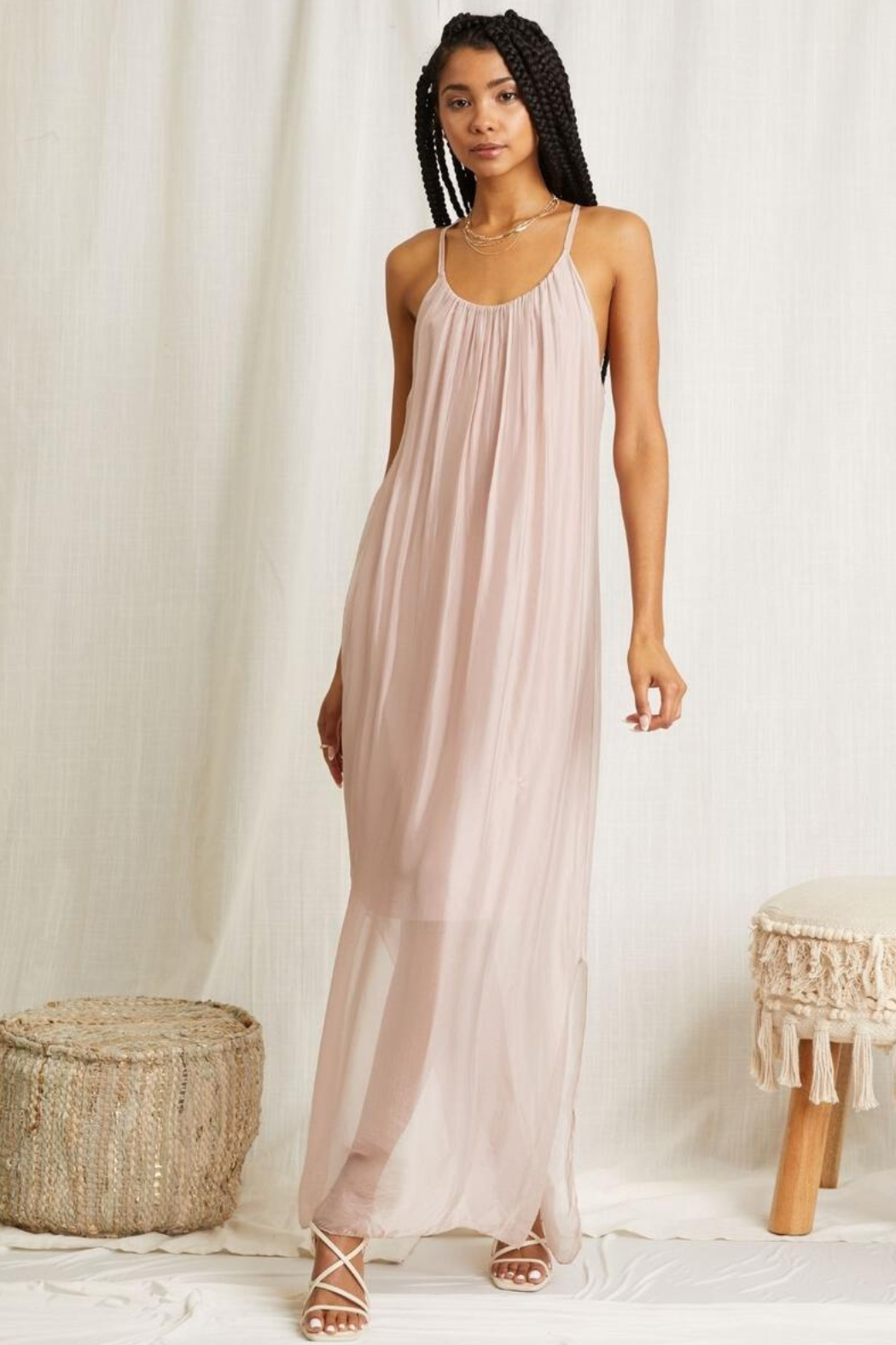 Solid Silk Maxi Dress