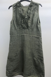 Linen V-Neck Ruffle Dress