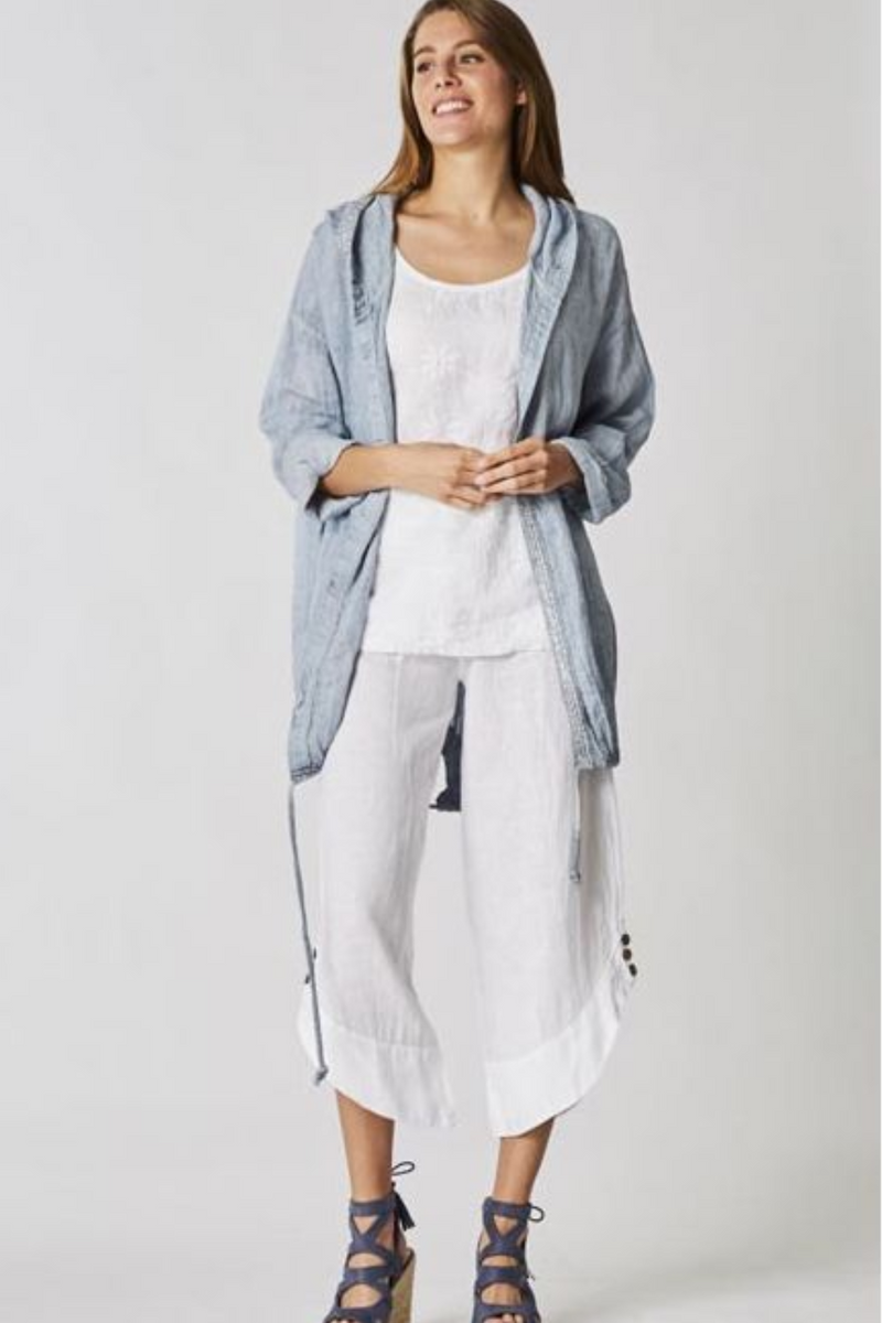 Linen Cropped Pants w/ 3 Buttons