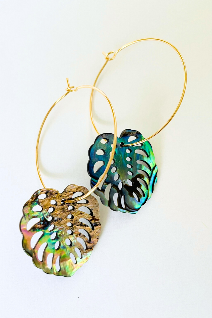 Monstera Abalone Medium Hoops