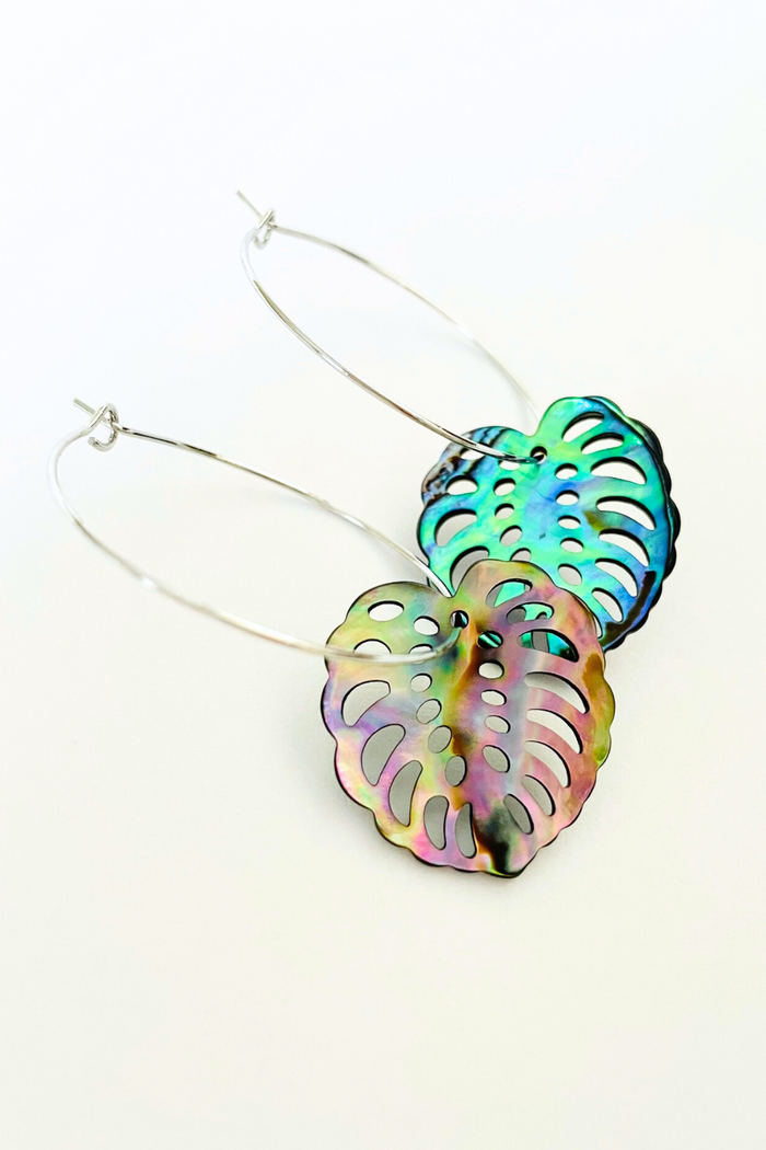 Monstera Abalone Medium Hoops