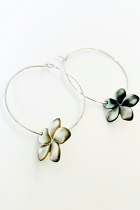 1" Mini Hoops ~ Polynesia Plumeria Black Mother of Pearl Earring