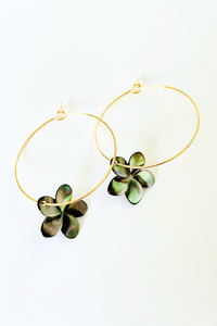 1" Mini Hoops ~ Polynesia Plumeria Black Mother of Pearl Earring