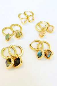 16K Gold-filled Gem Charm Huggie Earrings