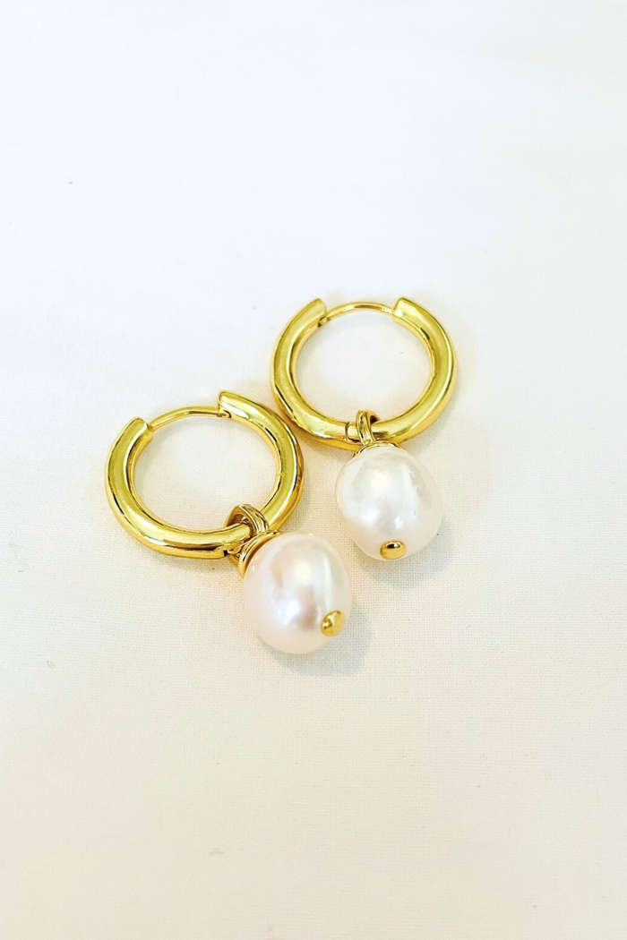 Freshwater Pearl Drop Huggie Hoop Earrings