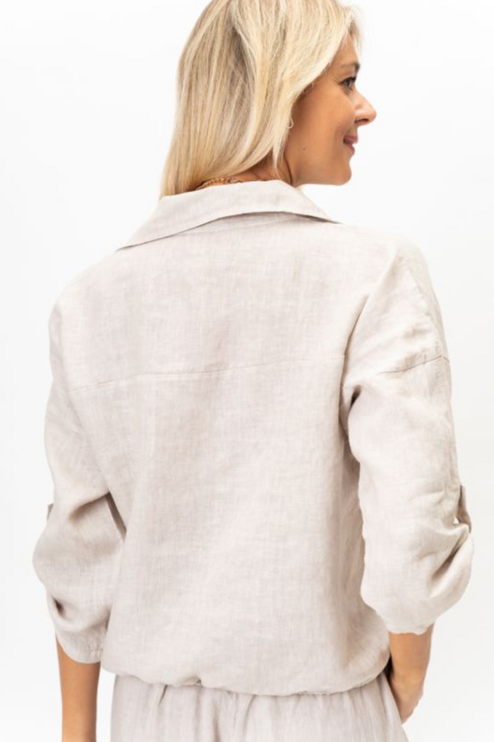 Linen Sequin Pocket Top