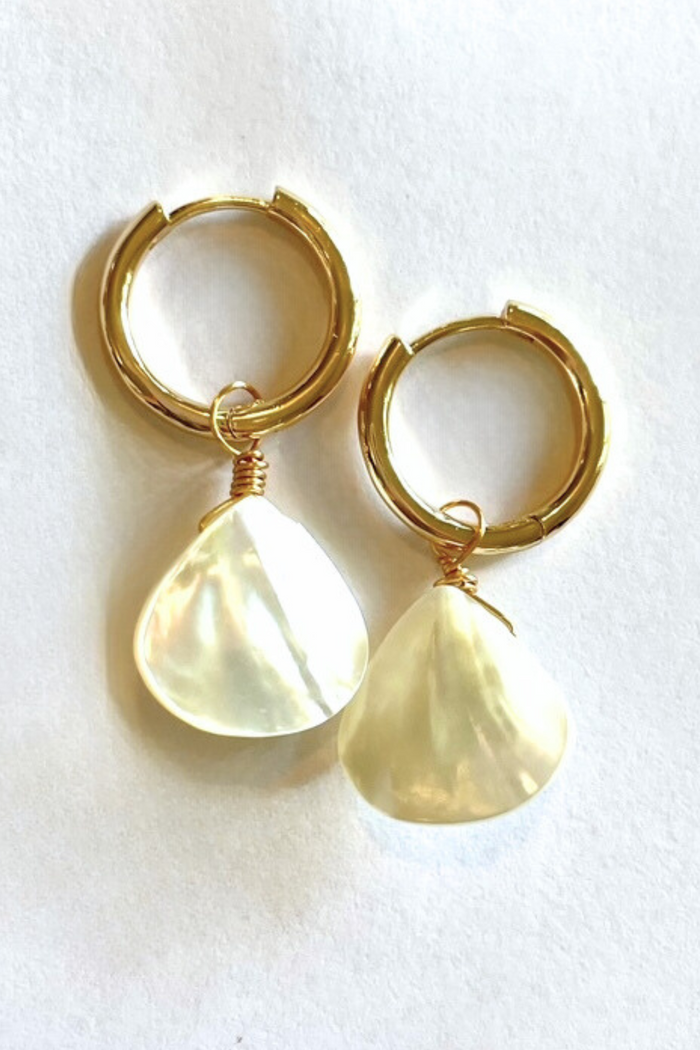 Mother of Pearl Teardrop ~ Huggie Hoops