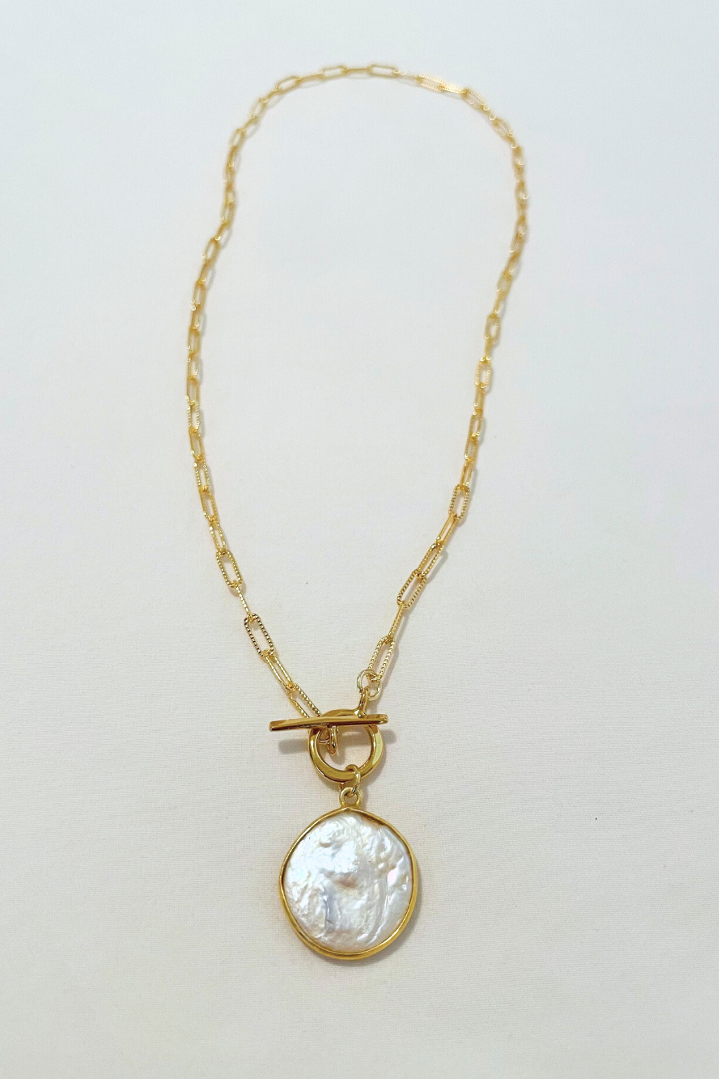 Pearl Toggle Gold-filled Paperclip Necklace
