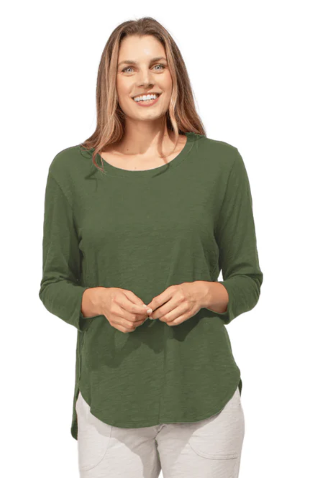 Cotton Slub High-Lo 3/4 Sleeve Tee