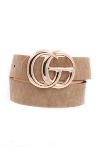 G Crocodile Vegan Leather Double Buckle Belt