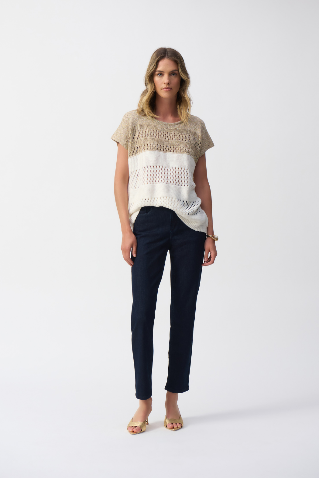 Color Block Metallic Sweater Knit Pullover