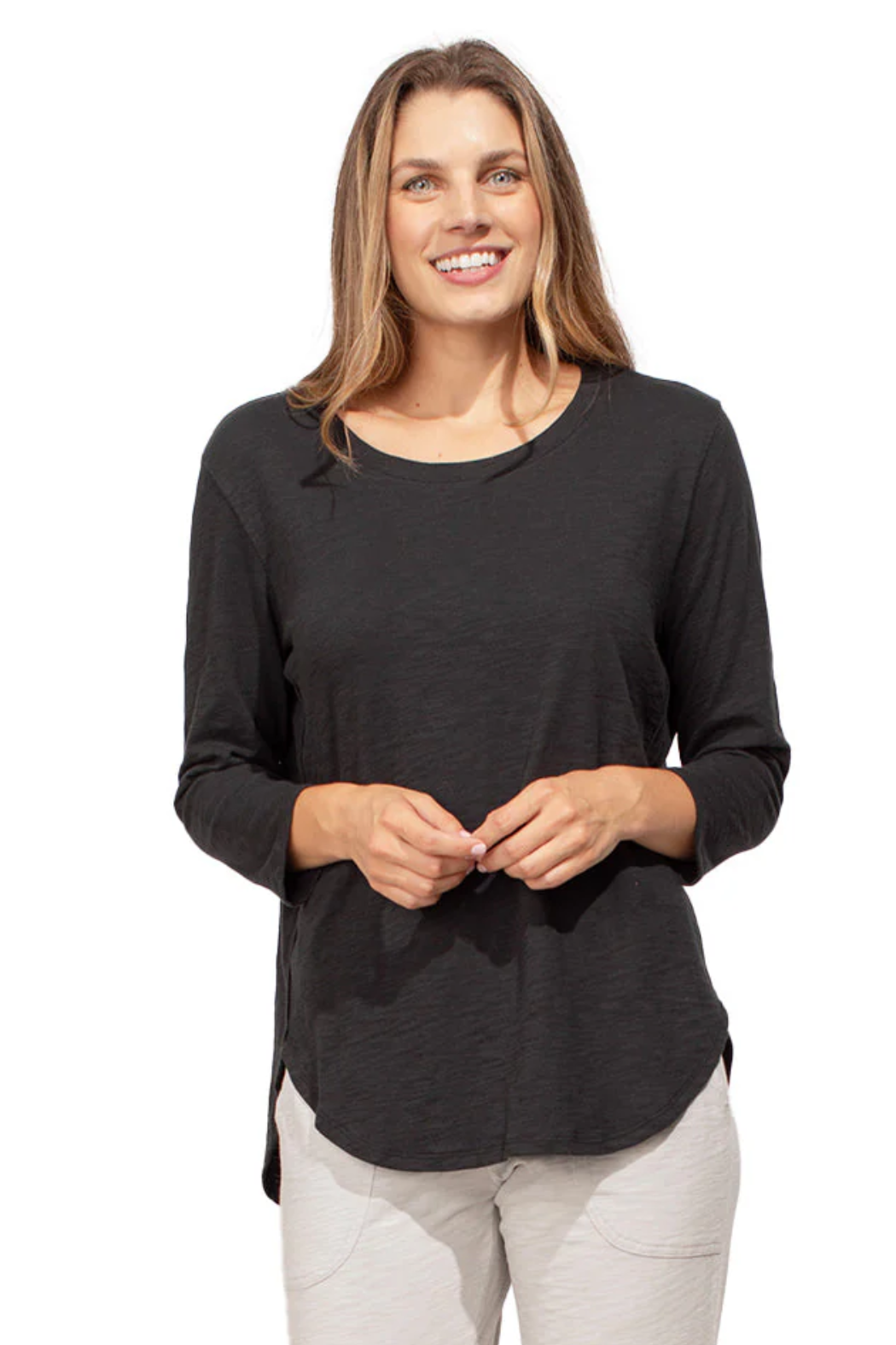 Cotton Slub High-Lo 3/4 Sleeve Tee