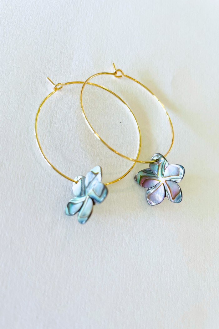1" Mini Hoops ~ Polynesia Plumeria Abalone Earring - SM
