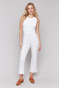 Lace Cut Side Bootcut Twill Pants