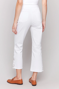 Lace Cut Side Bootcut Twill Pants