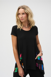 Silky Knit Stripe Print Handkerchief Tunic