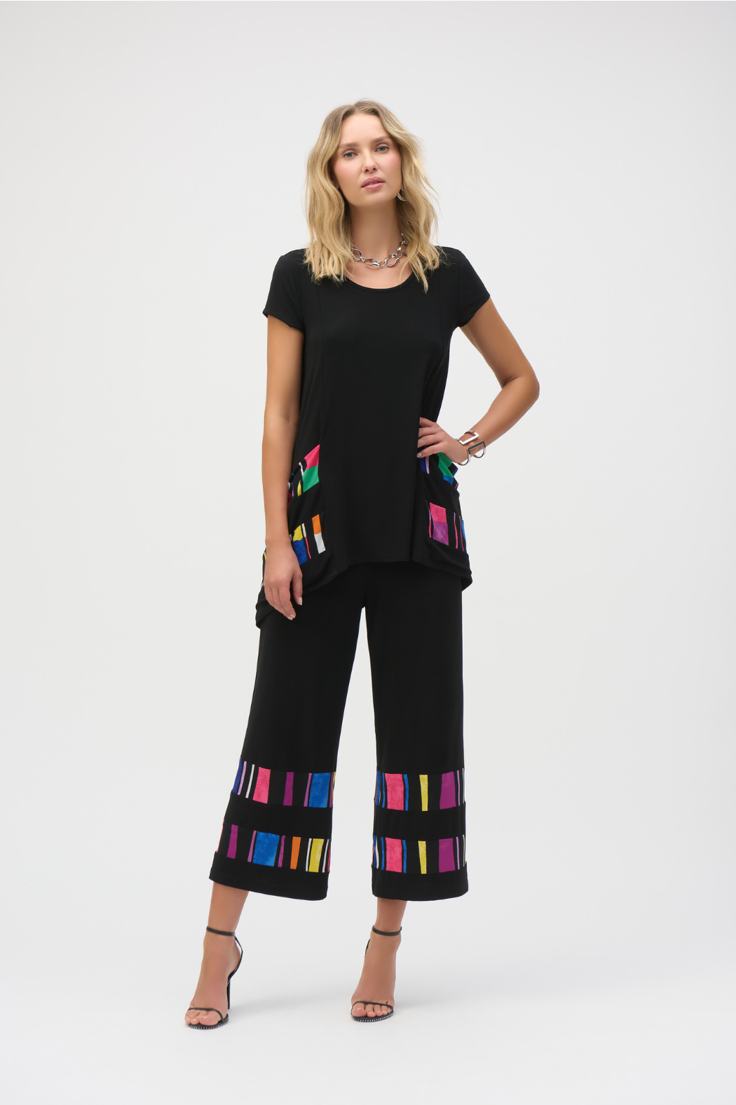 Silky Knit Stripe Print Handkerchief Tunic