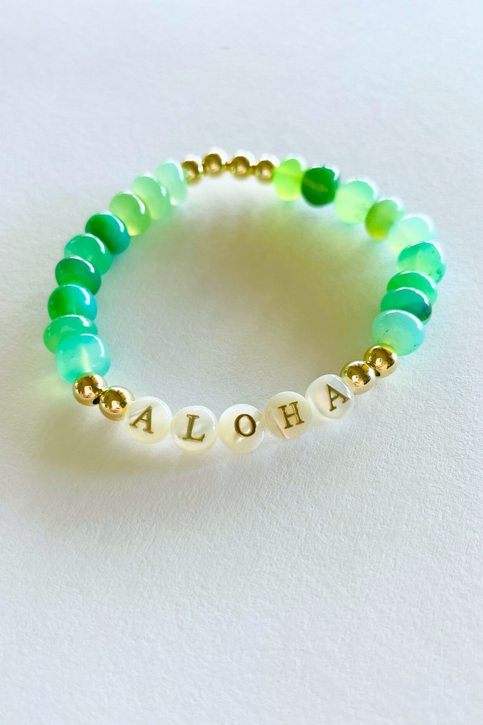 Hawaiian Word Mother of Pearl Gem Friendship Bracelet