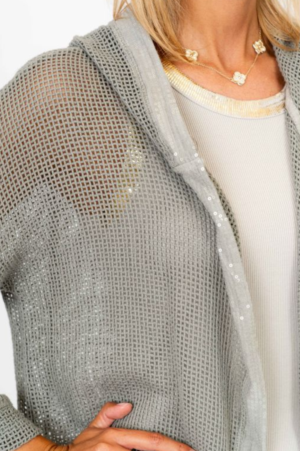 Hoodie Mesh Jacket w/ Sequins