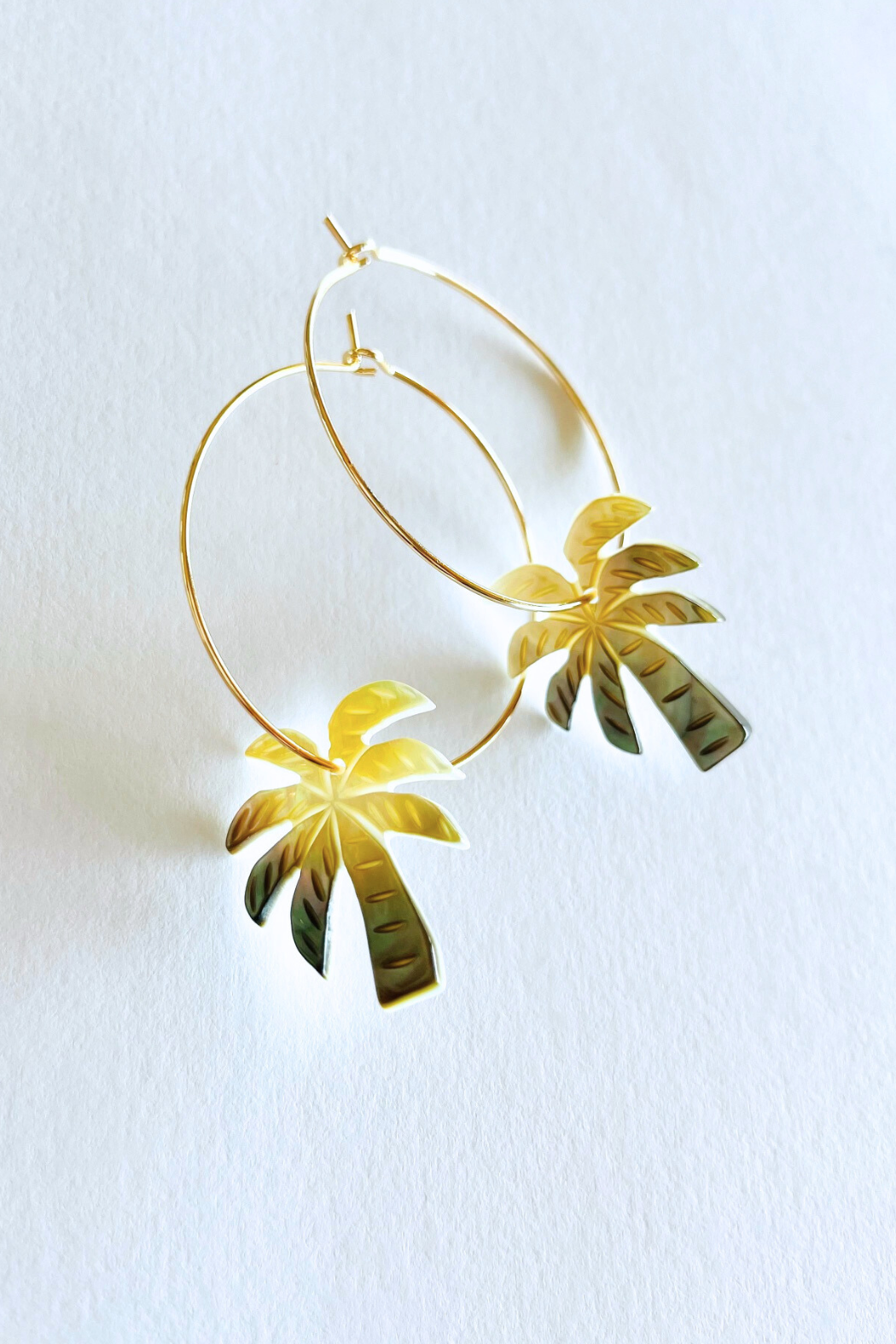 1" Mini Hoops ~ Carved Palm Mother of Pearl