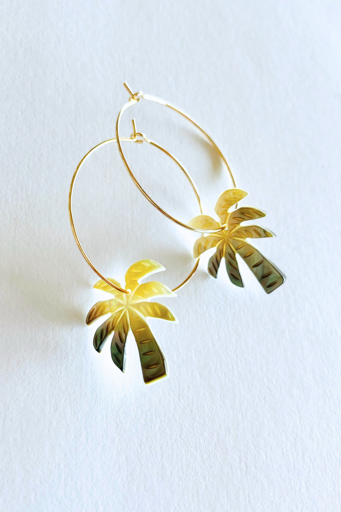 1" Mini Hoops ~ Carved Palm Mother of Pearl