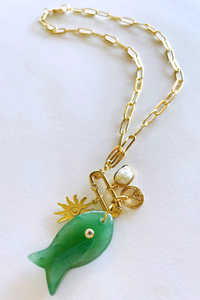 Big Fish Gemstone Charm Necklace