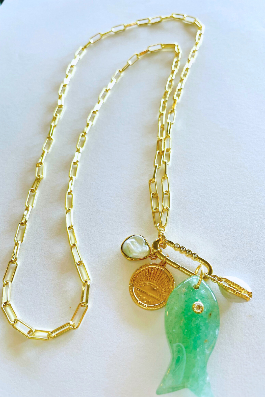 Big Fish Gemstone Charm Necklace