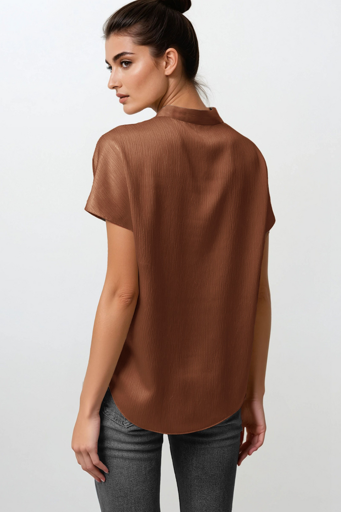Drop Shoulder Blouse In Crinkle Satin