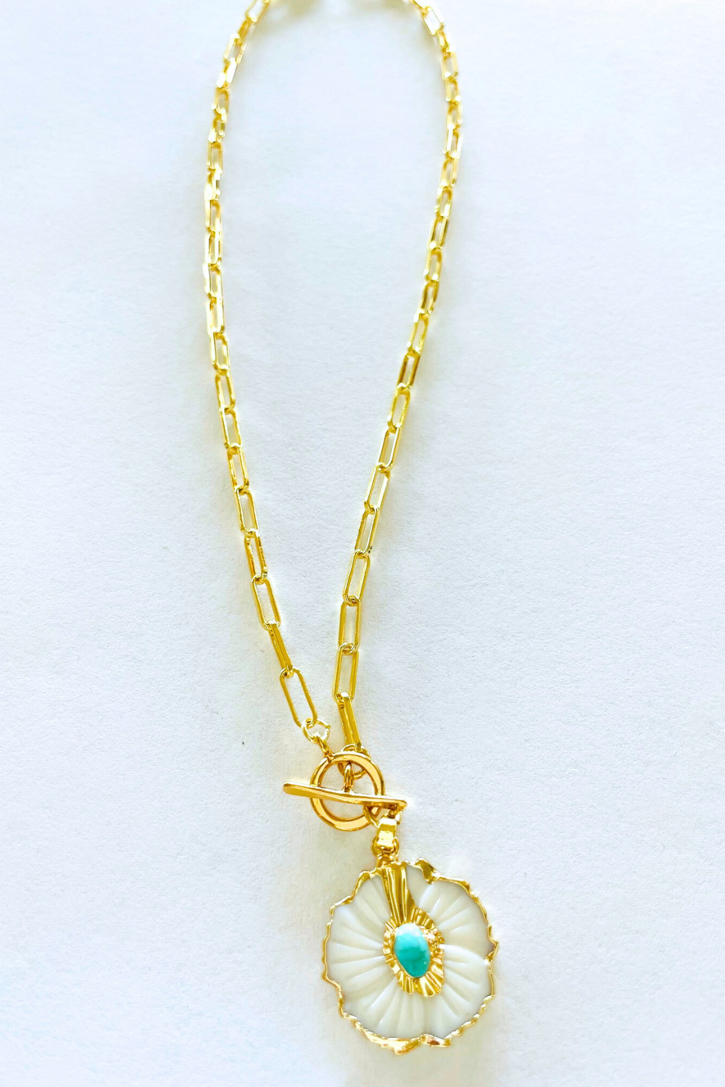 White Carved Hibiscus Toggle Necklace