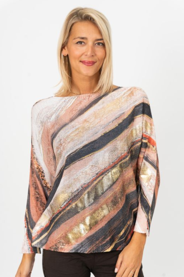 Multicolor Abstract Wave Print Batwing Sweater