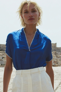 Whipstitch Drop Shoulder Blouse