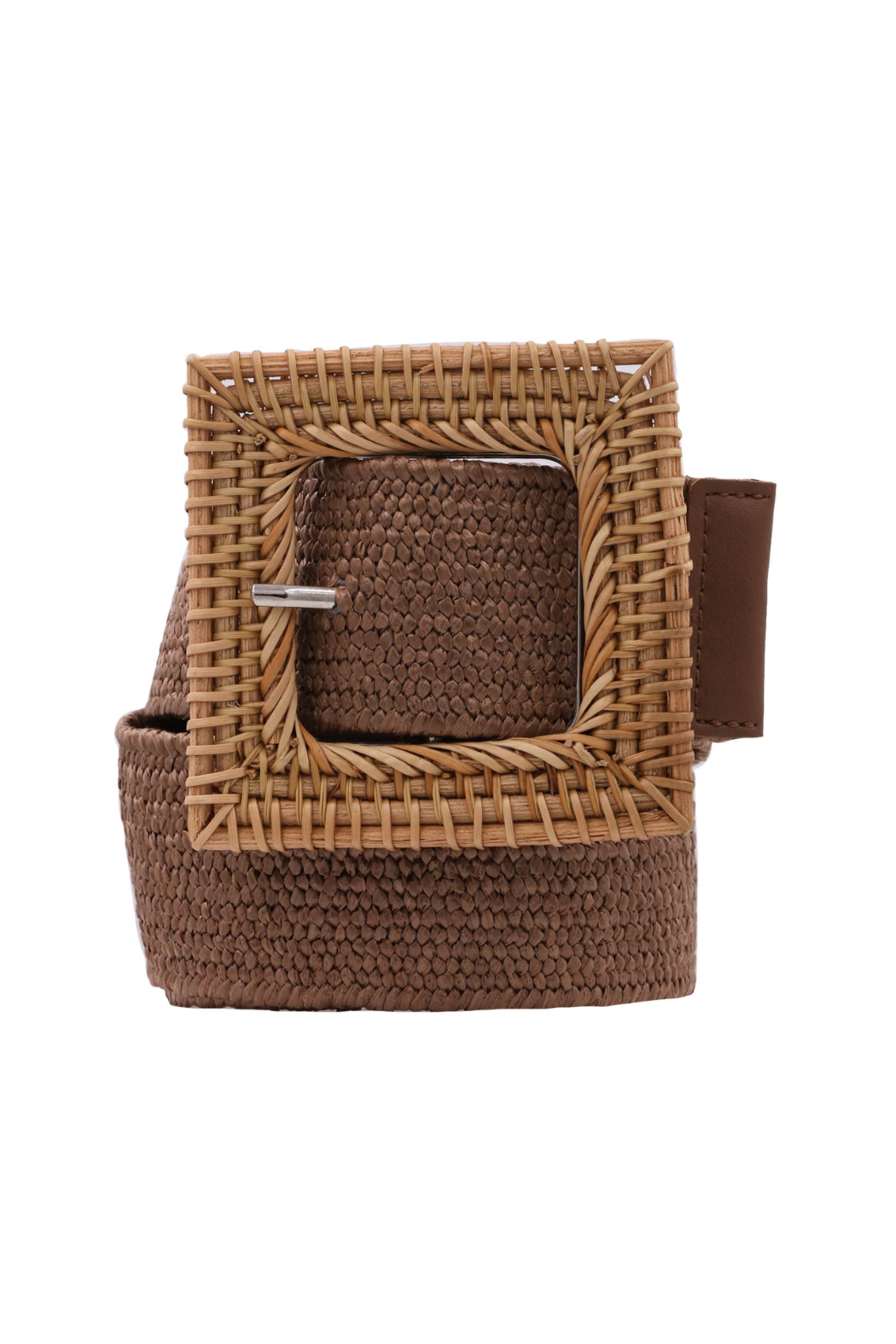 Wood Square Buckle Woven Straw Stretch Belt