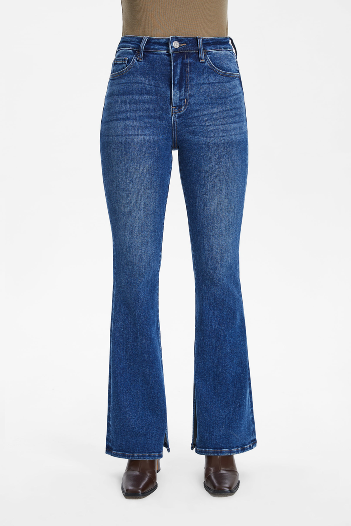 High Waist Slit Flare Jeans
