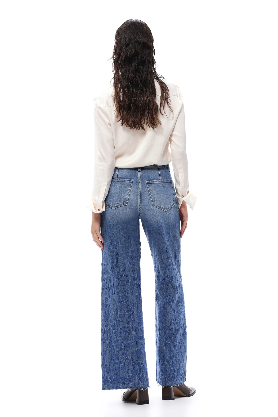 Embroidered High Waist Wide Leg Jeans