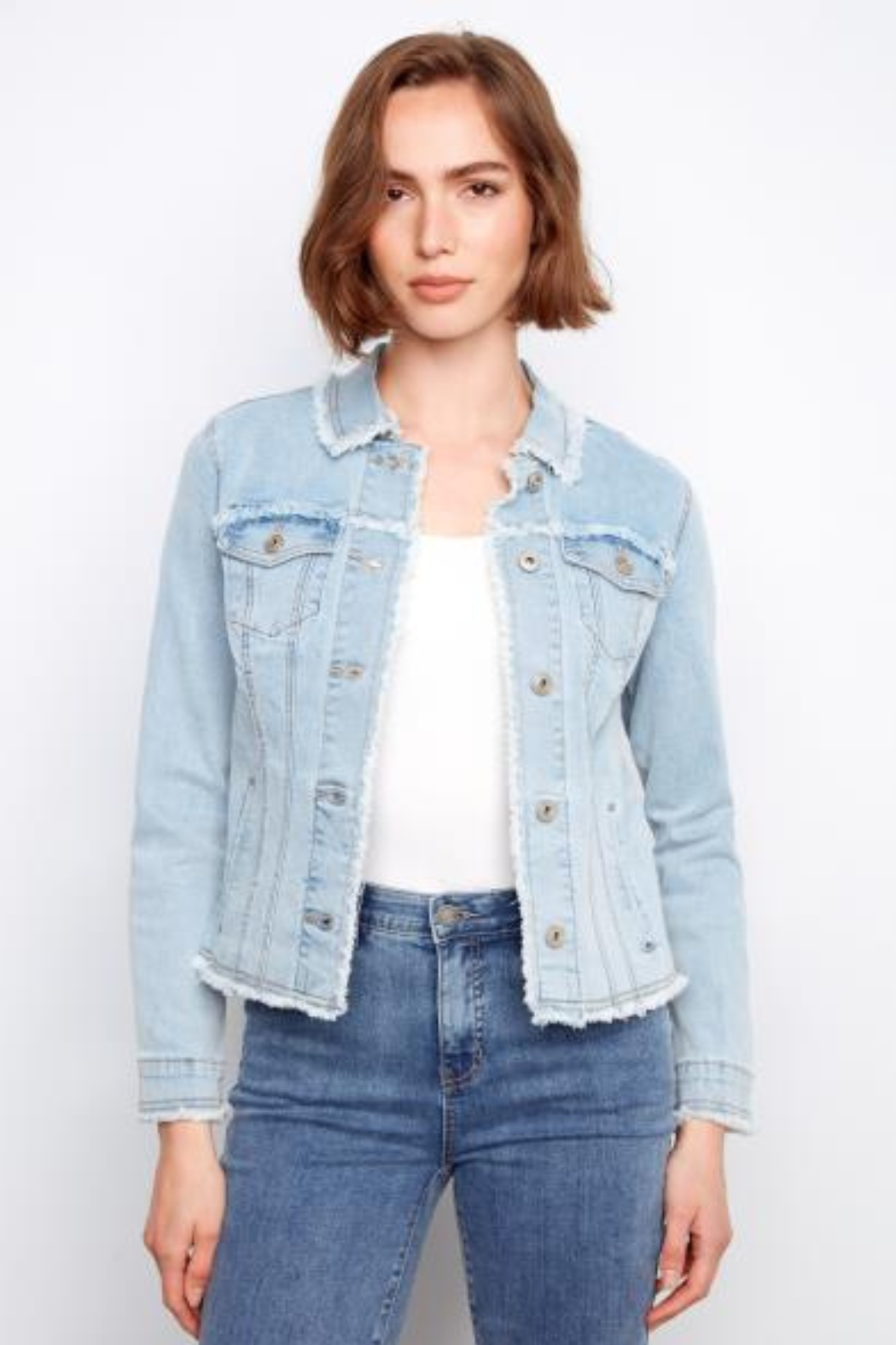 Fringe Edges Stretch Denim Jacket