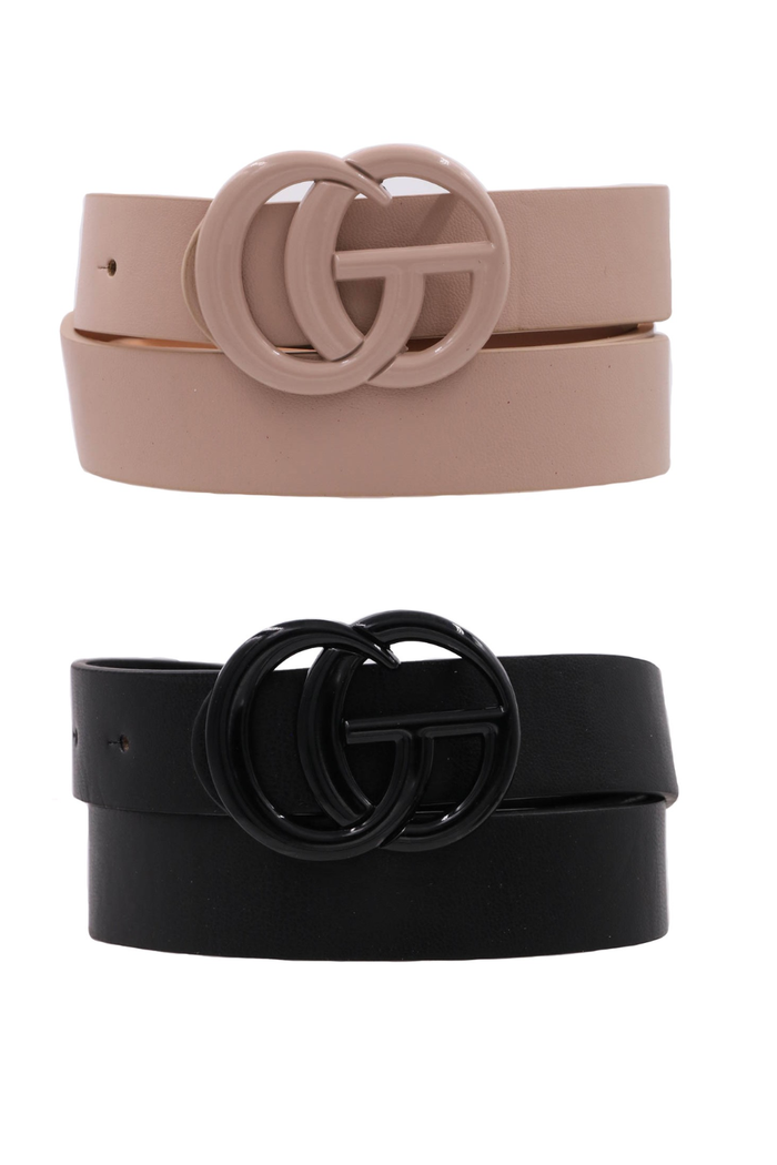 G Vegan Leather Color Coated Double Buckle Belt