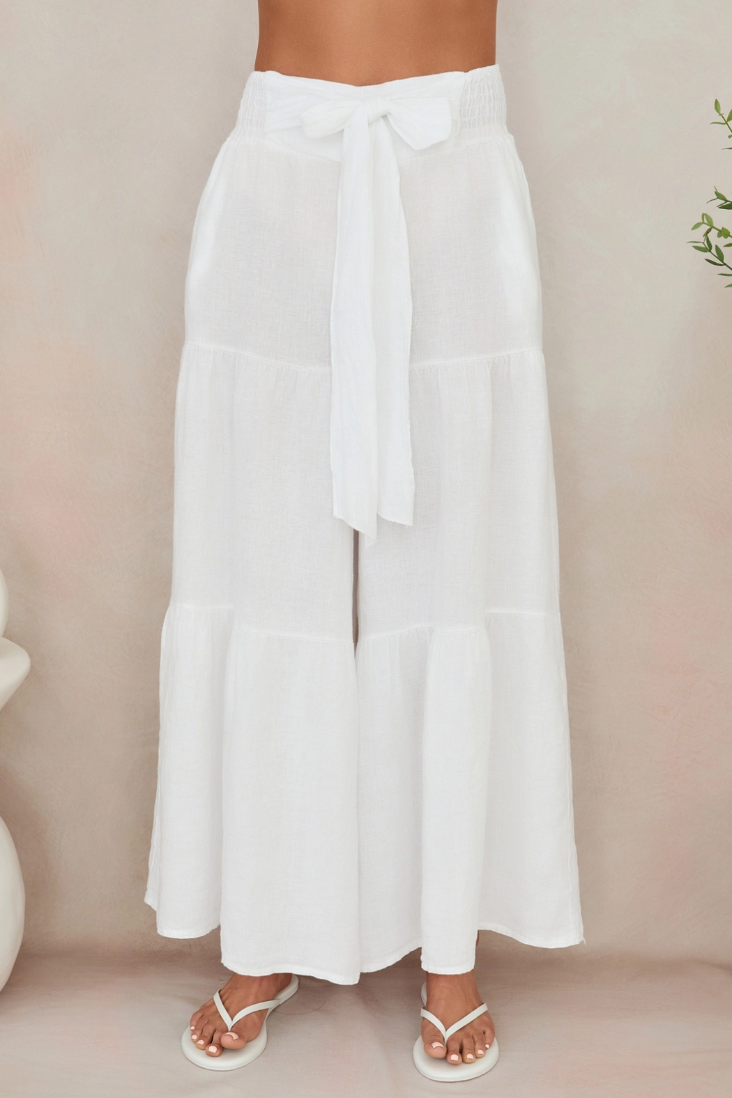 Bow Tie Linen Tiered Palazzo Pant