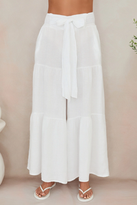Bow Tie Linen Tiered Palazzo Pant