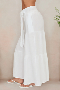 Bow Tie Linen Tiered Palazzo Pant