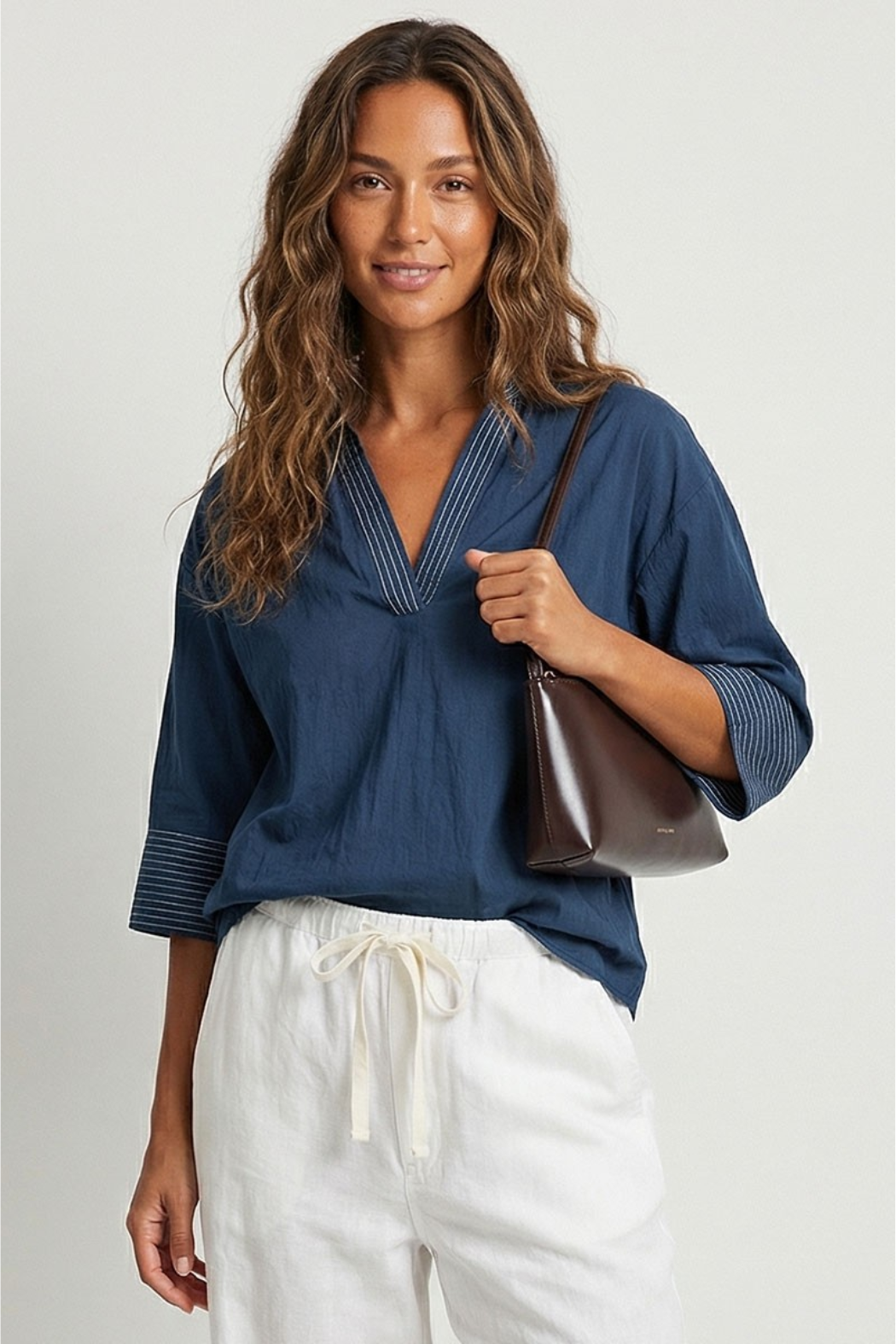 Contrast Stitch Detail Popover Blouse
