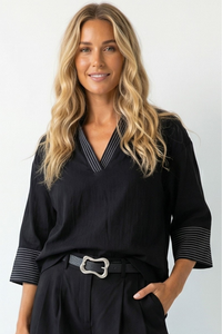 Contrast Stitch Detail Popover Blouse
