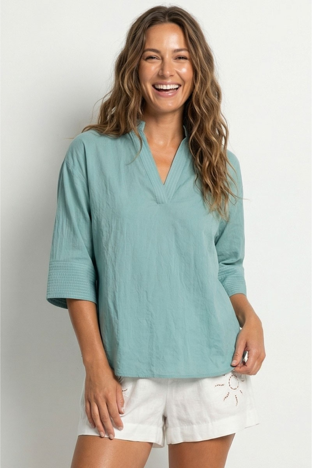 Contrast Stitch Detail Popover Blouse