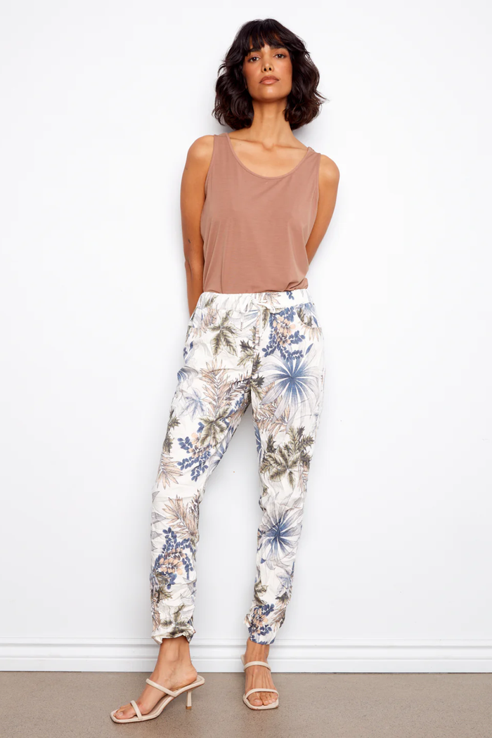 Printed Crinkle Bengaline Pull On Jogger Pant