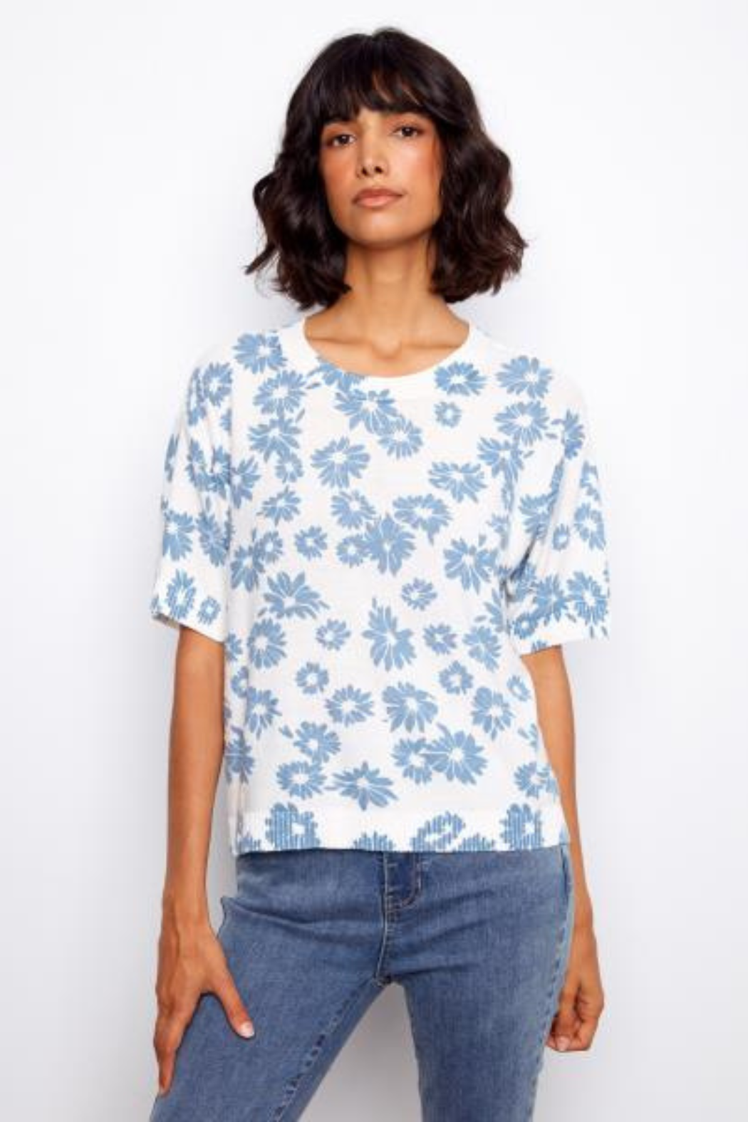 Reversible Short Sleeve Printed Sweater - Petals