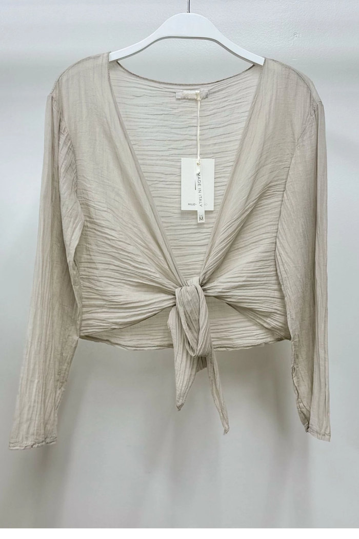 Cotton Long Sleeve Tie Top