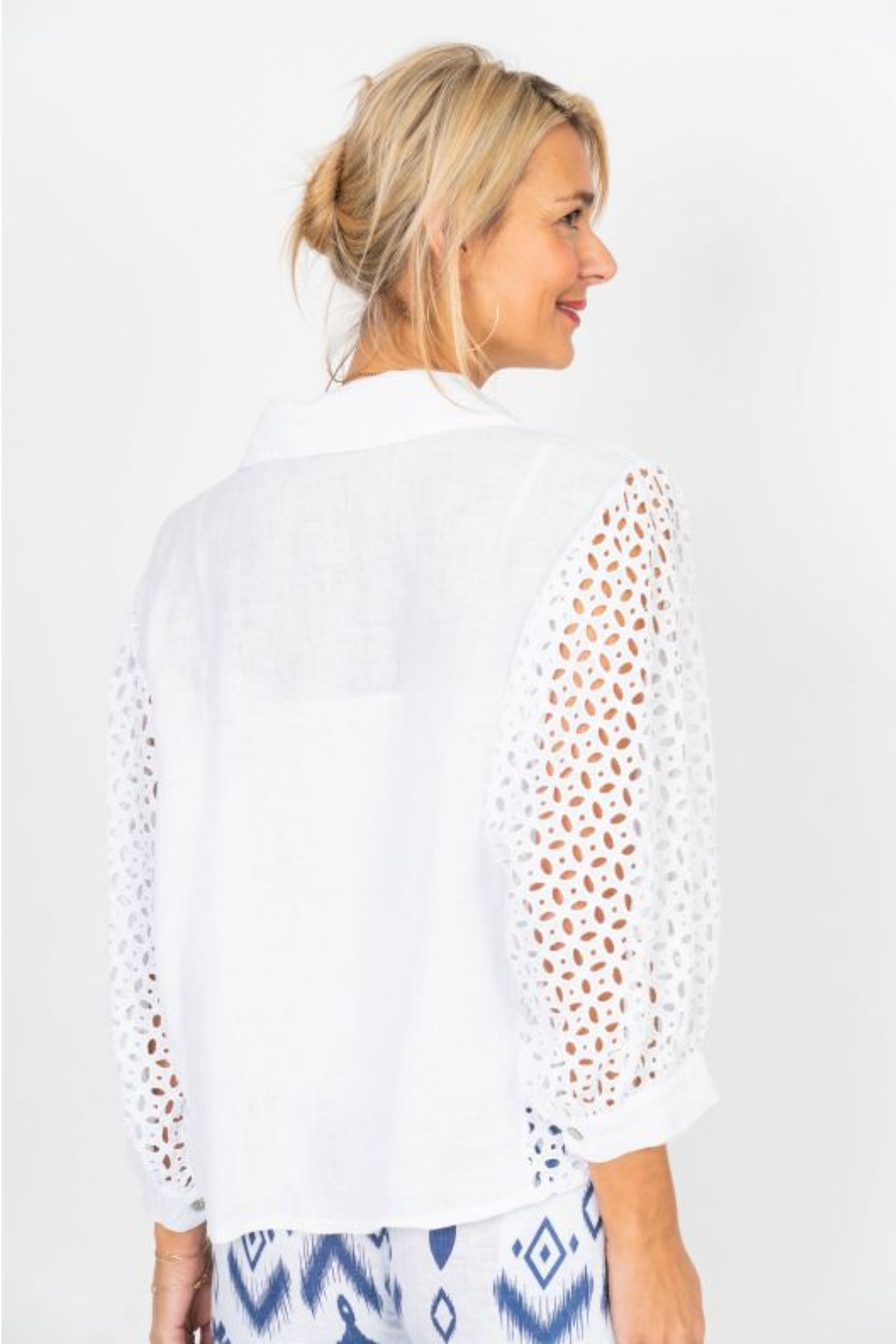 Eyelet Sleeve Tie Front Blouse
