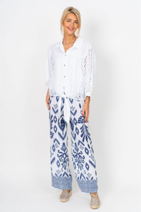 Eyelet Sleeve Tie Front Blouse