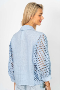 Eyelet Sleeve Tie Front Blouse
