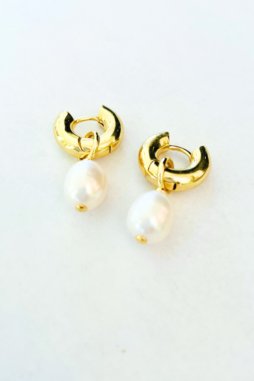 LG Freshwater Pearl Drop Huggie Hoop Earrings